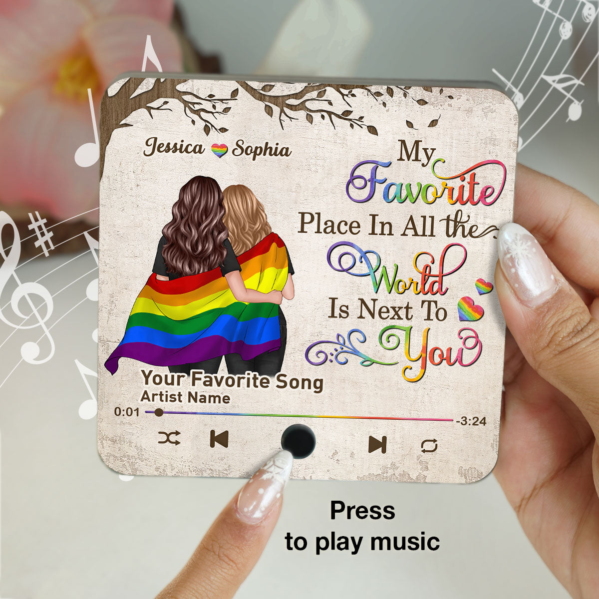 Favorite Place In The World LGBT Couple Standing Back View Personalized Music Fridge Magnet