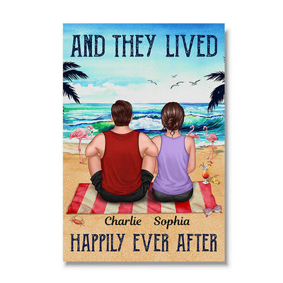 Vintage Couple Back View Sitting On The Beach Summer Personalized Vertical Poster