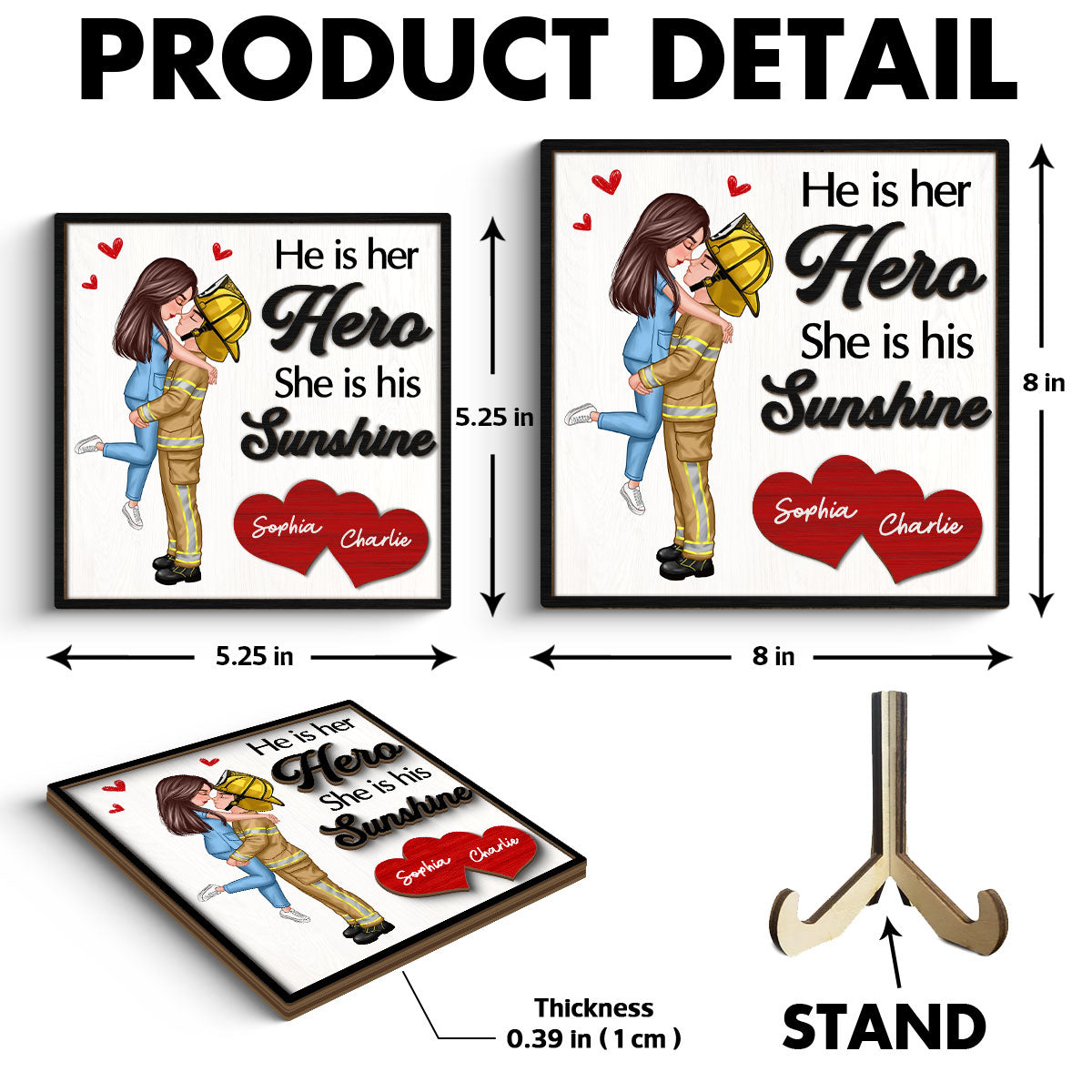 Her Hero His Sunshine Couple Valentine‘s Day Gifts by Occupation Gift For Her Gift For Him Firefighter, Nurse, Police Officer Personalized 2-Layer Wooden Plaque