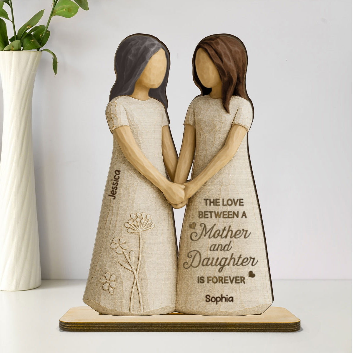 Love You Forever Daughter & Mother 3D Effect Personalized Standing Wooden Plaque, Gift for Daughter from Mom
