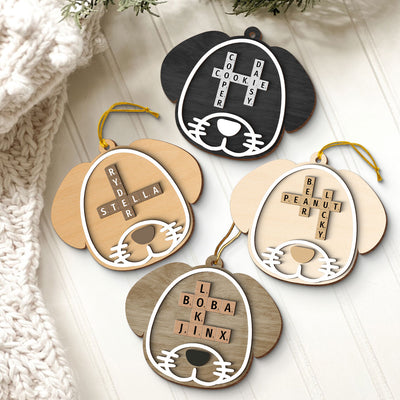 Dog Face Crossword Names Personalized 2-Layer Wooden Ornament, Christmas Gift for Dog Lovers