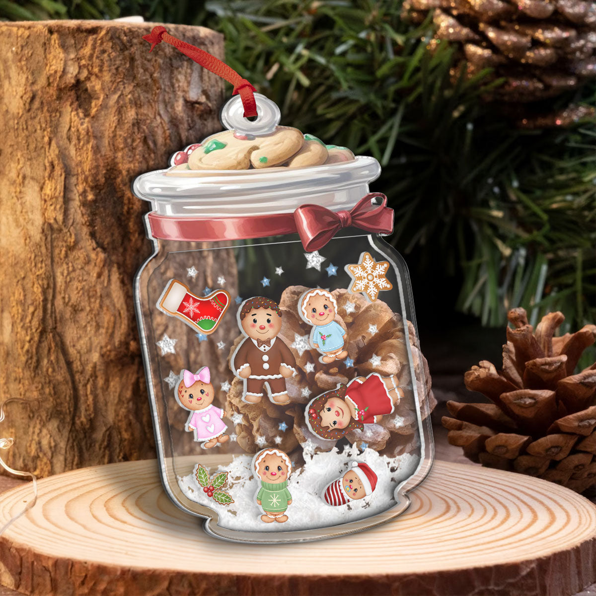 Gingerbread Cookies Jar Personalized Shaker Ornament, Family Christmas Gift