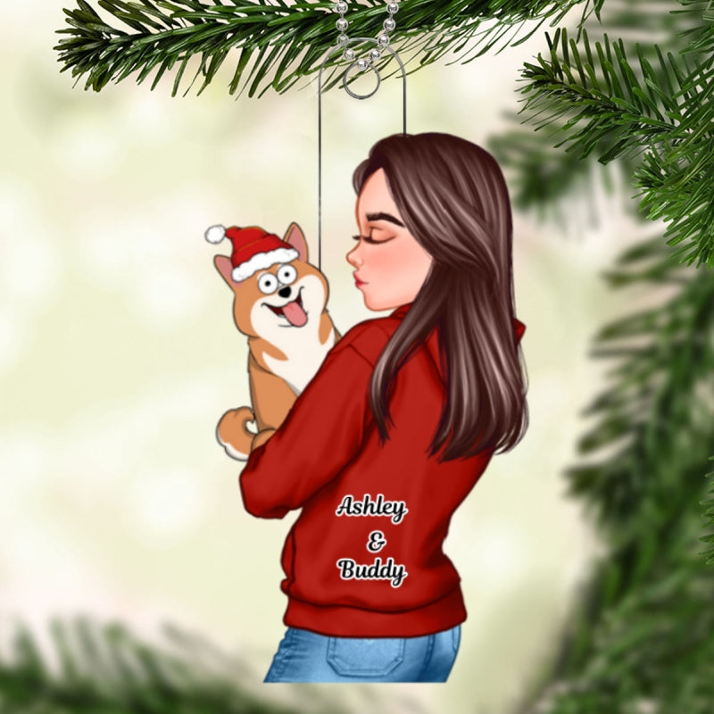 Dog Mom Cat Mom Hugging Dog Cat Personalized Acrylic Ornament