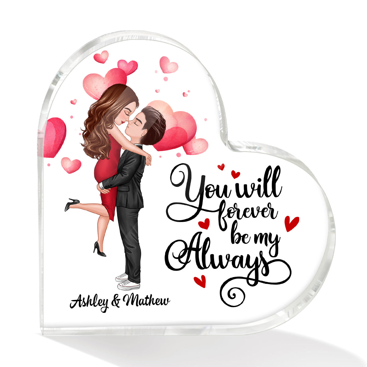 Doll Couple Hugging Kissing Gift For Him For Her Personalized Acrylic Heart Plaque