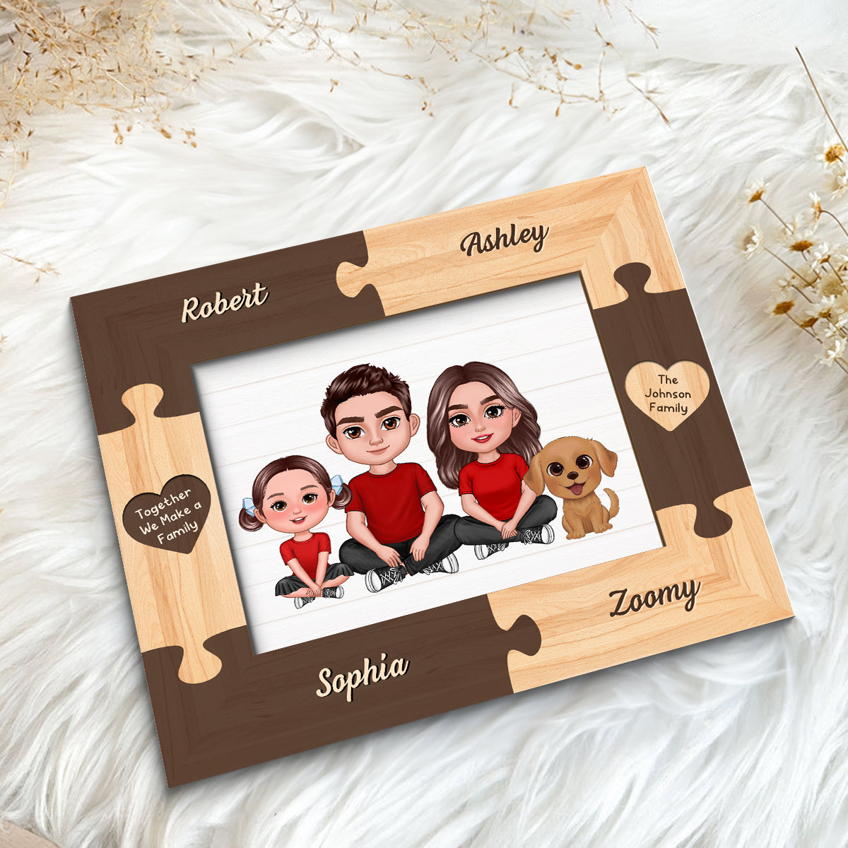 Family Crossed Legs Puzzle Frame Personalized 2-layer Wooden plaque