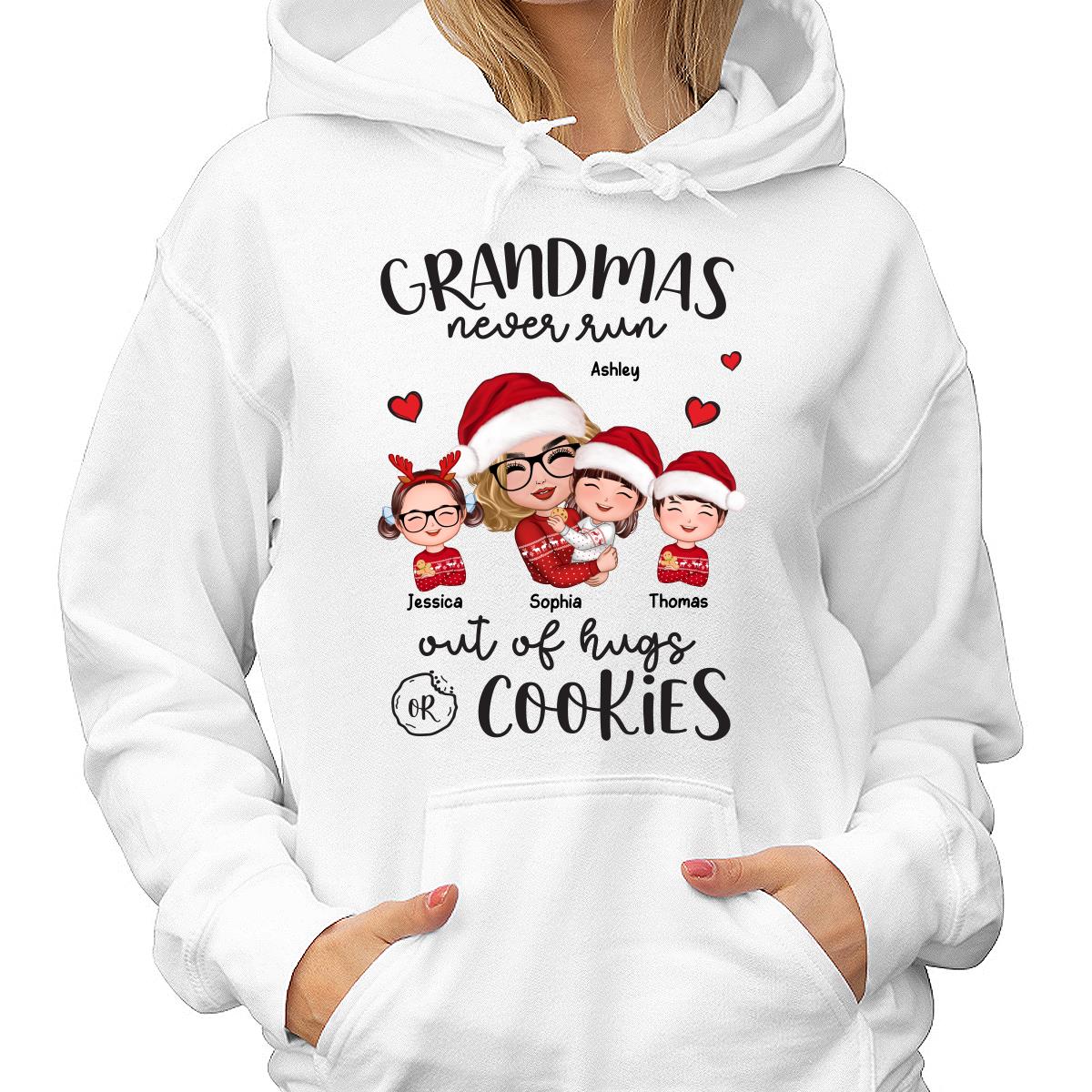 Grandma Never Run Out Of Hugs And Cookies Personalized Christmas Sweatshirt Hoodie