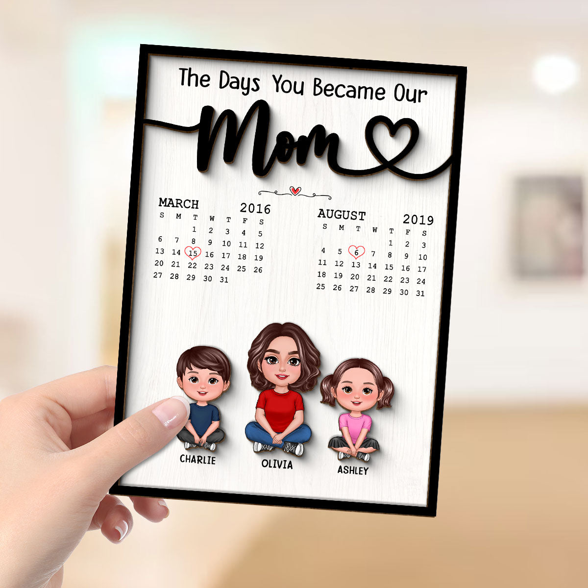The Day You Became Our Mom Grandma Crossed Legs Birthday Calendar Mother‘s Day Gift Personalized 2-Layer Wooden Plaque