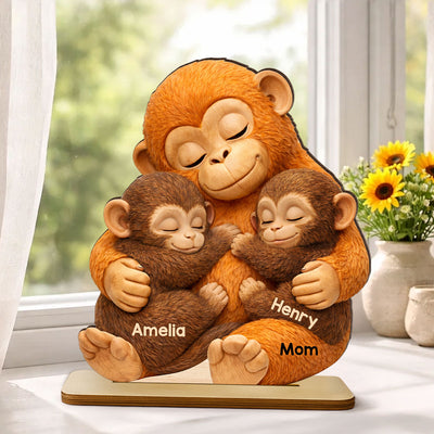 Mother Monkey & Children, Baby Monkey Punch - Personalized 2-Layered Wooden Plaque - Heartfelt Mother's Day Gift for Mom, Wife