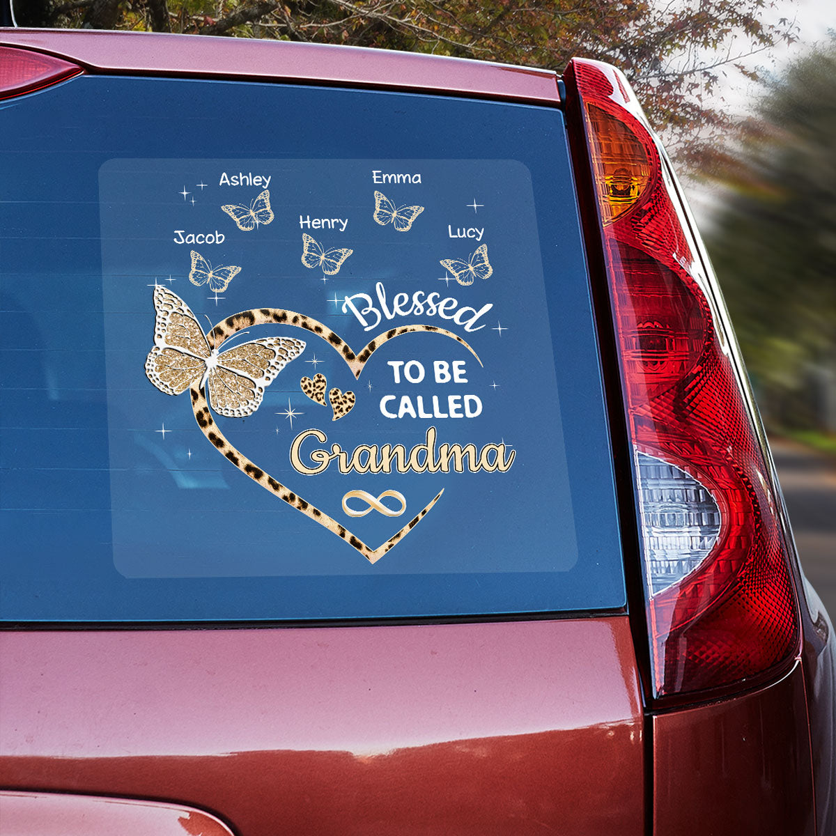 Heart Butterflies Grandma Leopard Personalized Decal