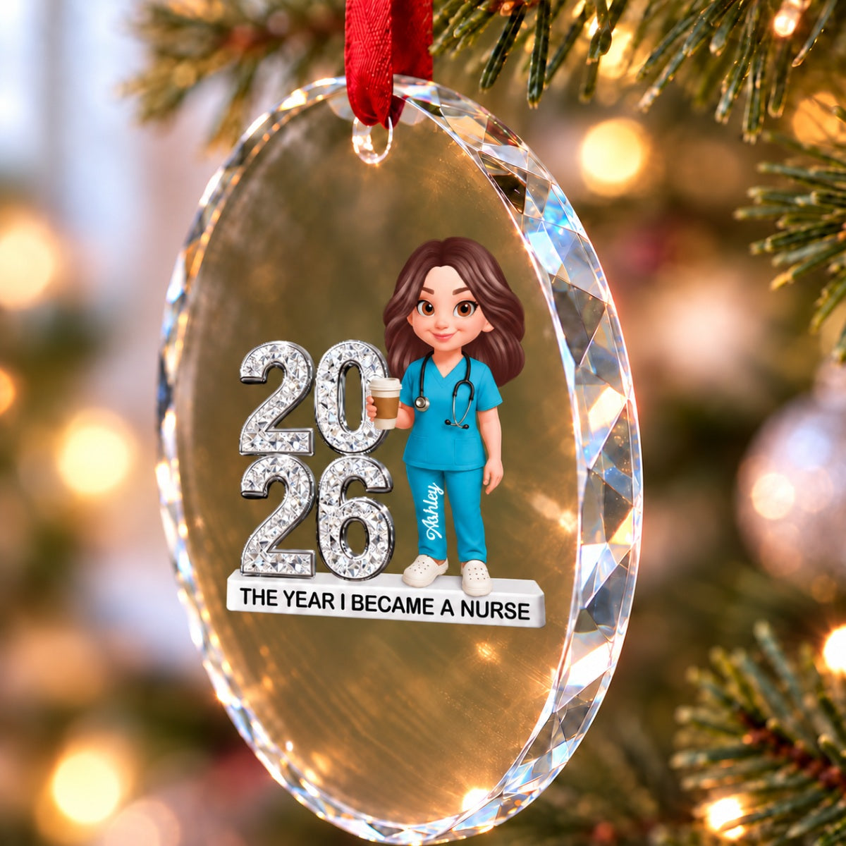 The Year I Became A Nurse - Personalized Glass Ornament - Christmas Gift, Graduation Gift For Nurse, Milestone Keepsake For Healthcare Workers