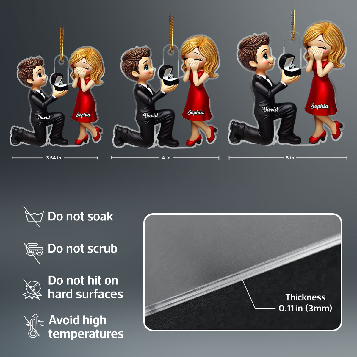 Marriage Proposal 3D Effect Personalized Car Hanger Ornament,  Gift for him, Gift for her