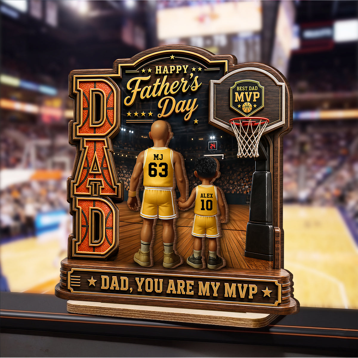 The MVP Dad Basketball - Personalized 2-Layered Wooden Plaque - Father's Day Gift For Dad, Husband