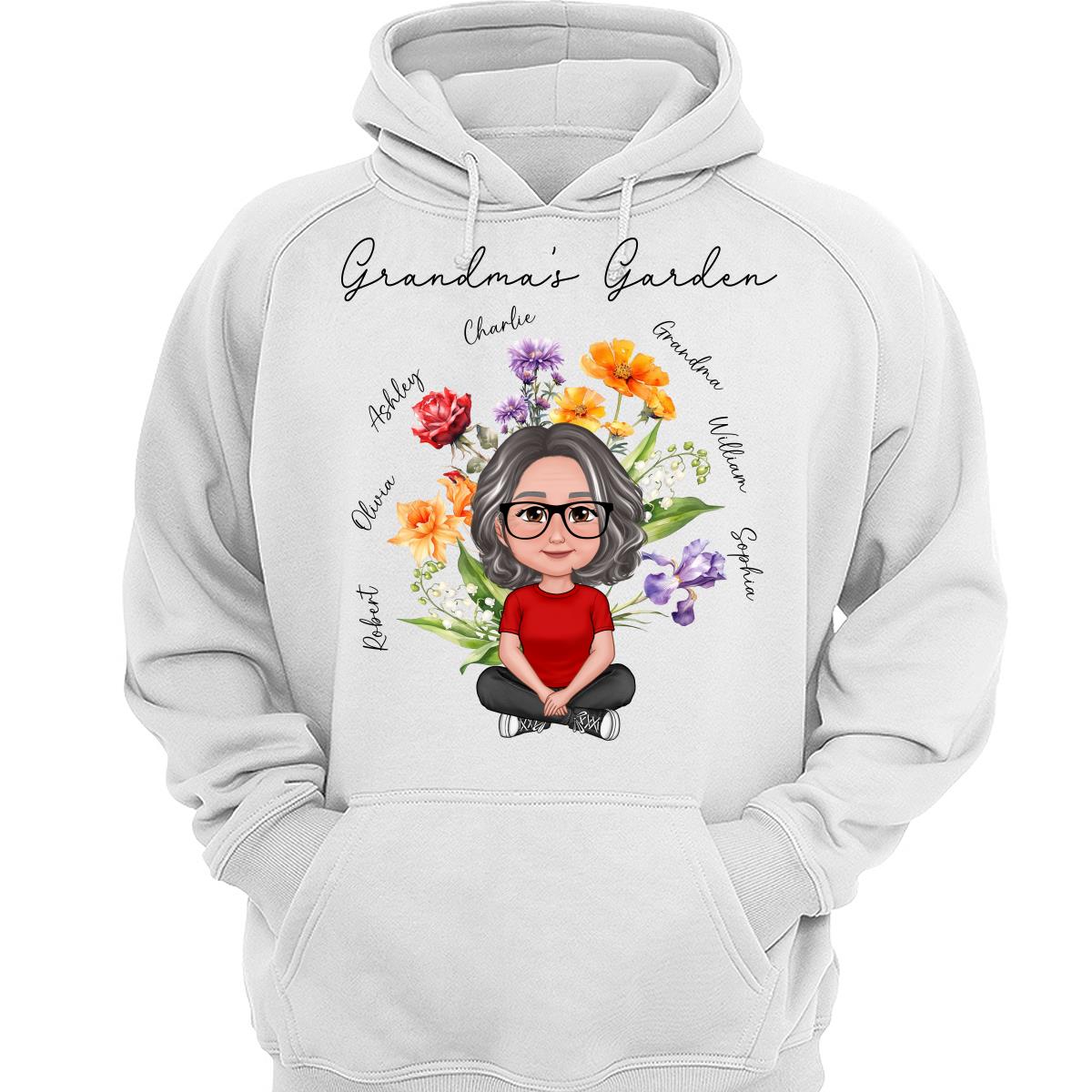 Grandma‘s Garden Crossed Legs Woman Grandkids Beautiful Birth Flower Personalized Shirt