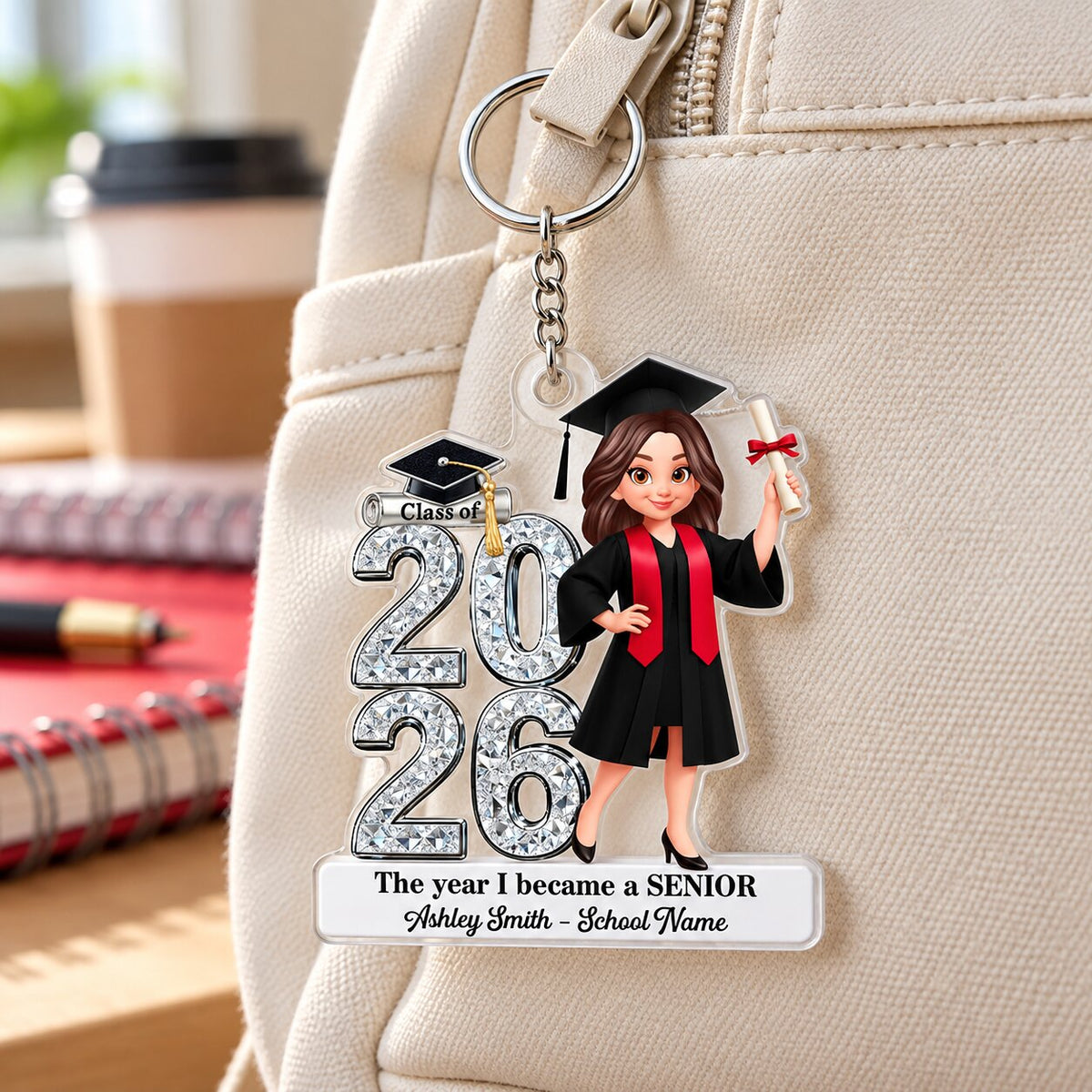 The Year I Became A Senior - Personalized Acrylic Keychain - Christmas Gift For Seniors, Daughter, Son, Granddaughters, Grandsons