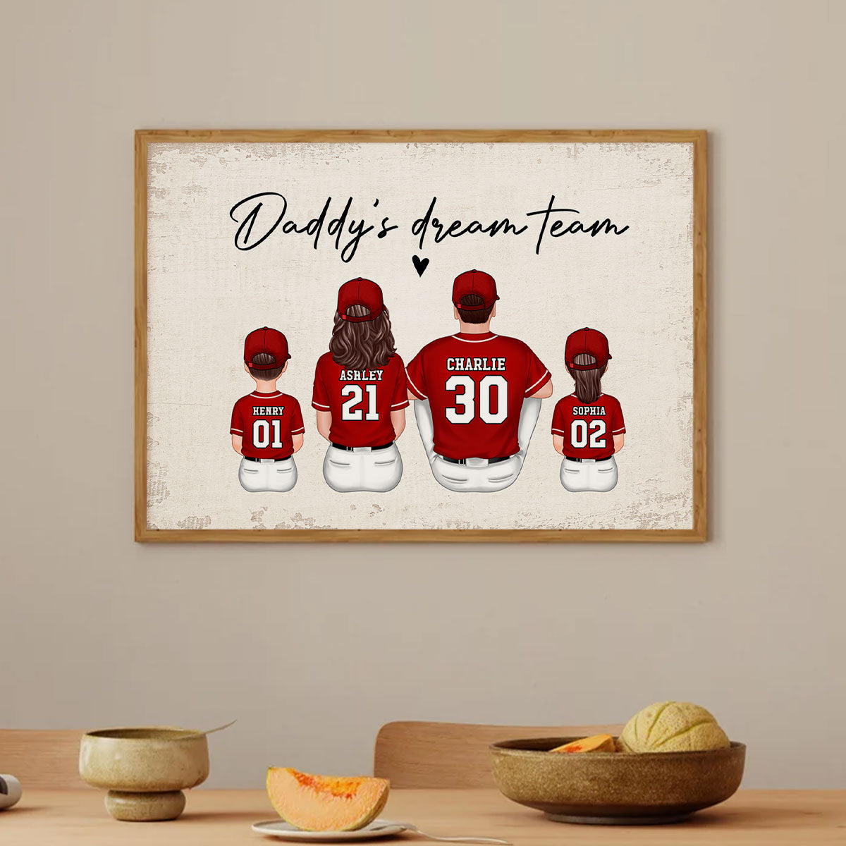 Daddy's Team Baseball Family Sitting - Personalized Poster - Gift For Dad, Gift For Husband, Gift For Grandpa