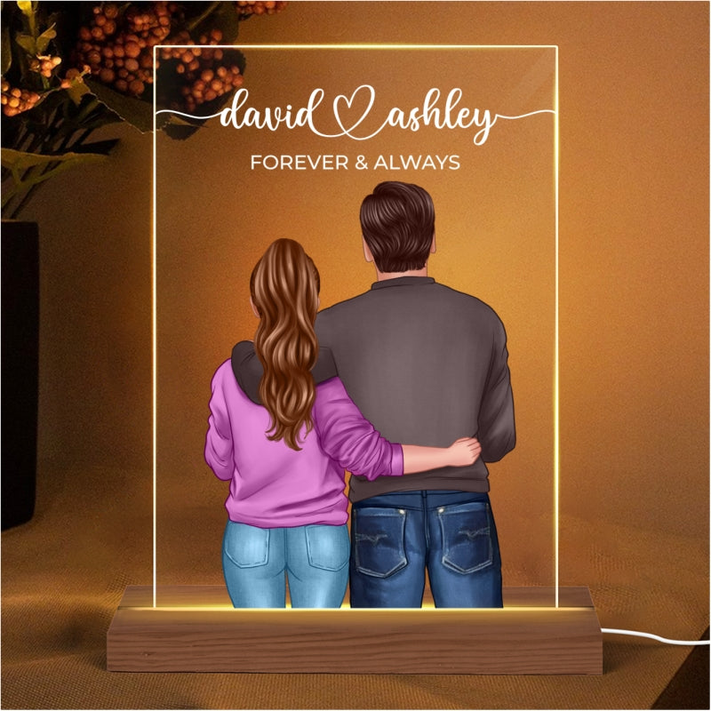 Couple Back View Forever & Always Personalized Acrylic Plaque With LED Night Light - Gift For Couples - Anniversary Gift - Valentine‘s Day Gift