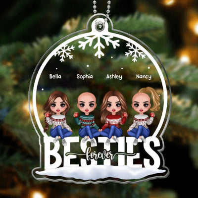 Besties Sisters Forever Snow Globe Christmas Personalized Acrylic Ornament