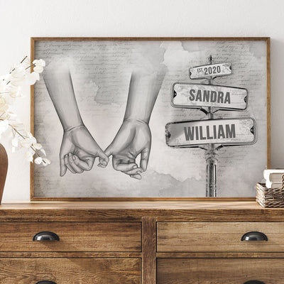 Personalized Vintage Couple Hands Pinky Promise Post Sign Poster,  Gift Anniversary Gift for Couples