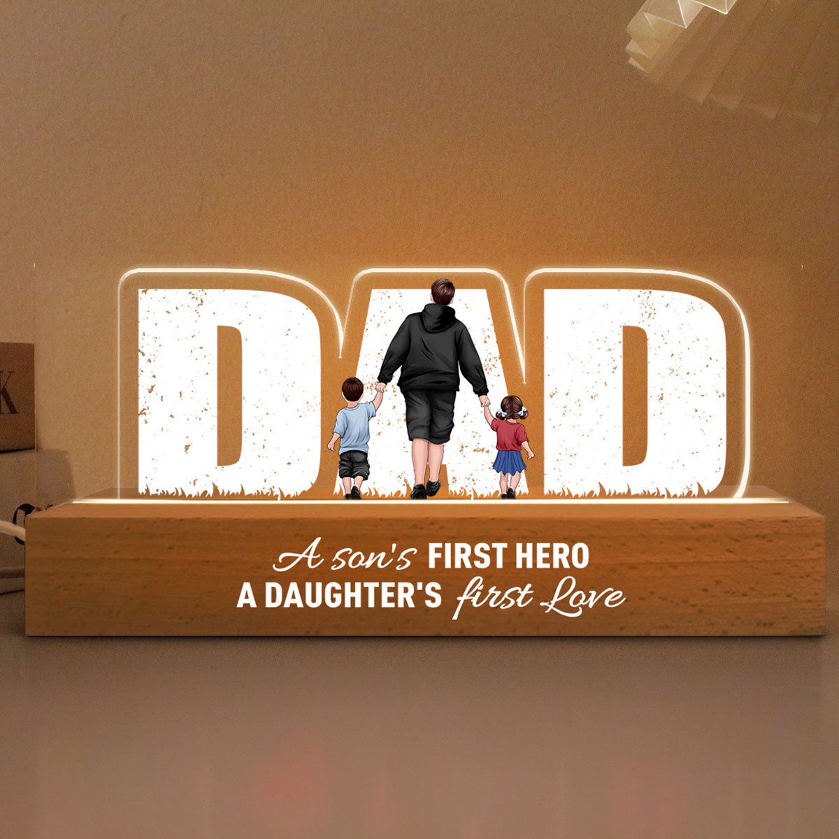 Father's Day Glow - Custom LED Night Light for Dad, A Son's Hero, A Daughter's Love