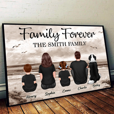 Family Sitting Retro Vintage Beach Landscape Poster, Christmas Gift For Families, For Husband, Wife, Dad, Mom
