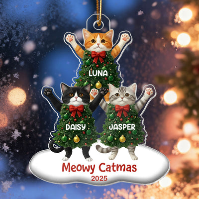 Whimsical Cat Christmas Tree - Personalized Acrylic Ornament - Gift For Cat Lover