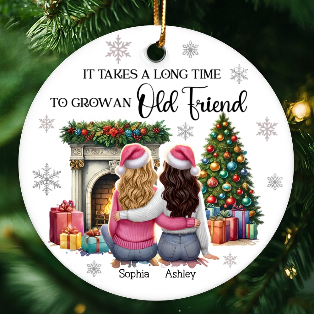Personalized Best Friends Christmas Ornament – Cozy Holiday Scene by the Fireplace