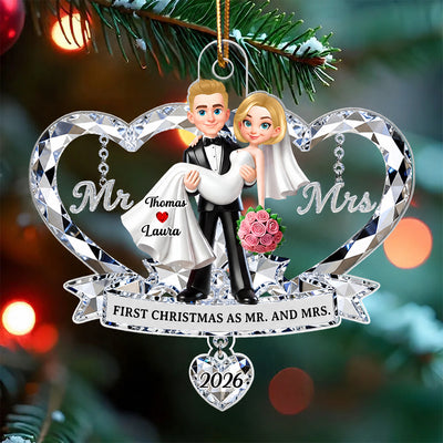 Mr. and Mrs. 3D Crystal Effect - Personalized Acrylic Ornament - Christmas Gift for Couple