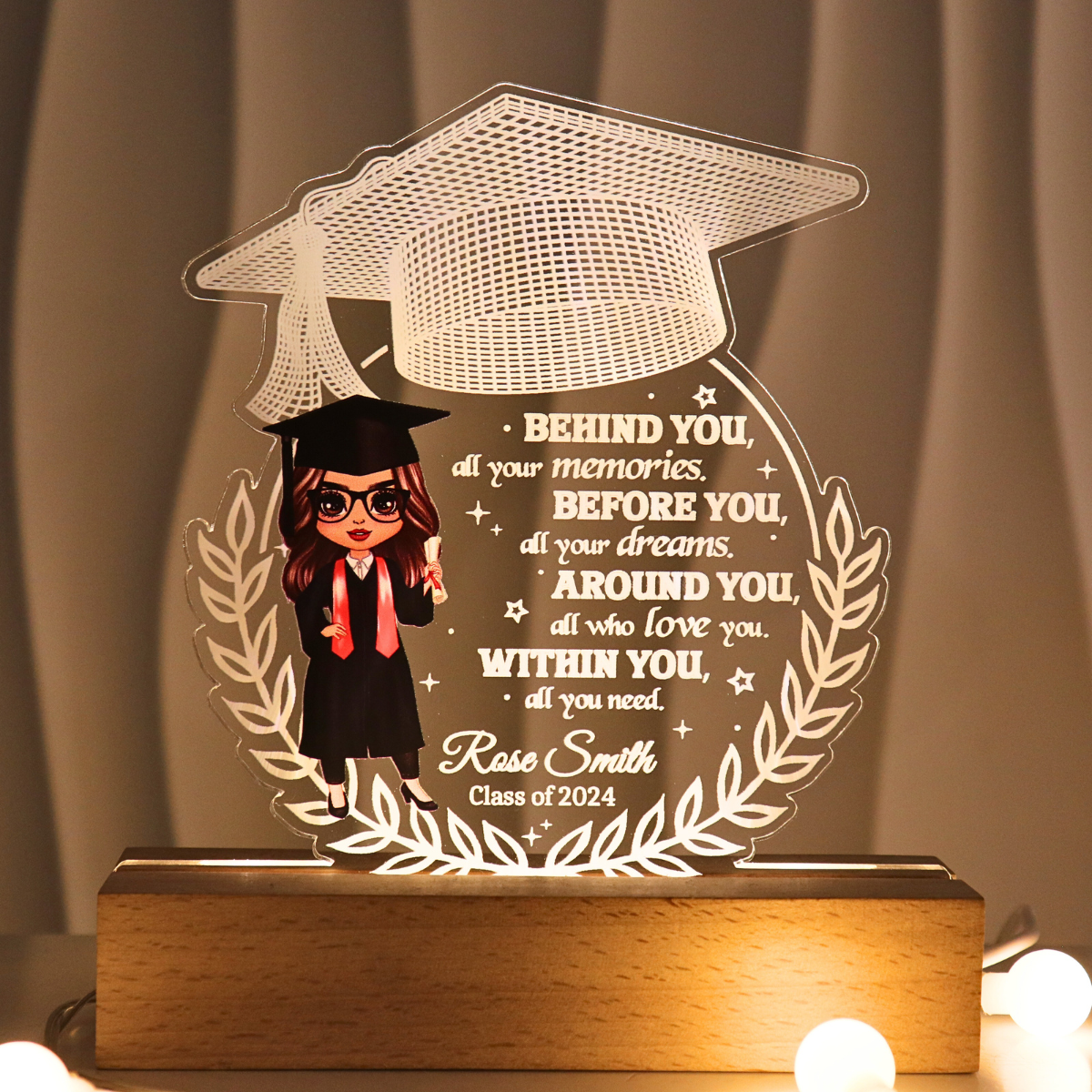 [EXCLUSIVE LIMITED EDITION] Class of 2024 Behind You All Your Memories Graduation Gift Personalized Custom Shape Warm LED Night Light
