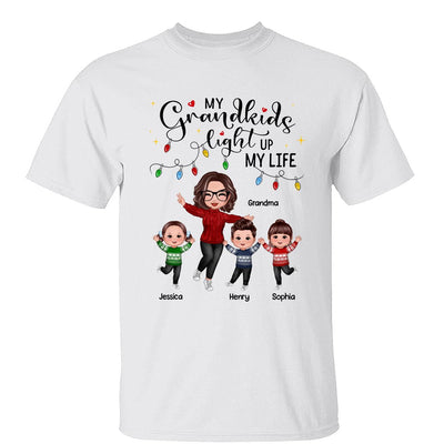 Happy Doll Grandma And Kids My Grandkids Light Up My Life Christmas Personalized Shirt