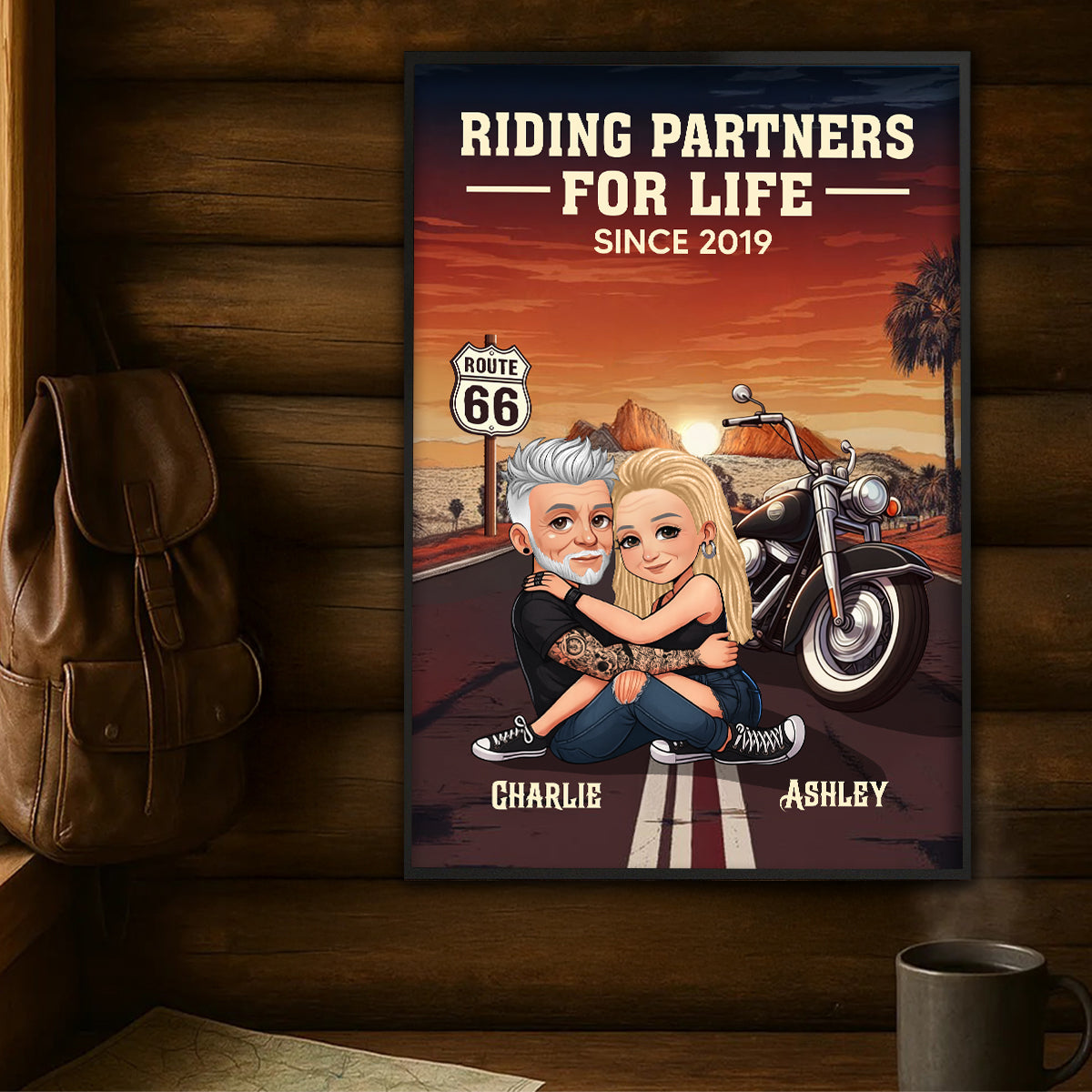 Old Biker Couple Riding Partners for Life Personalized Poster, Gift for him, Gift for her