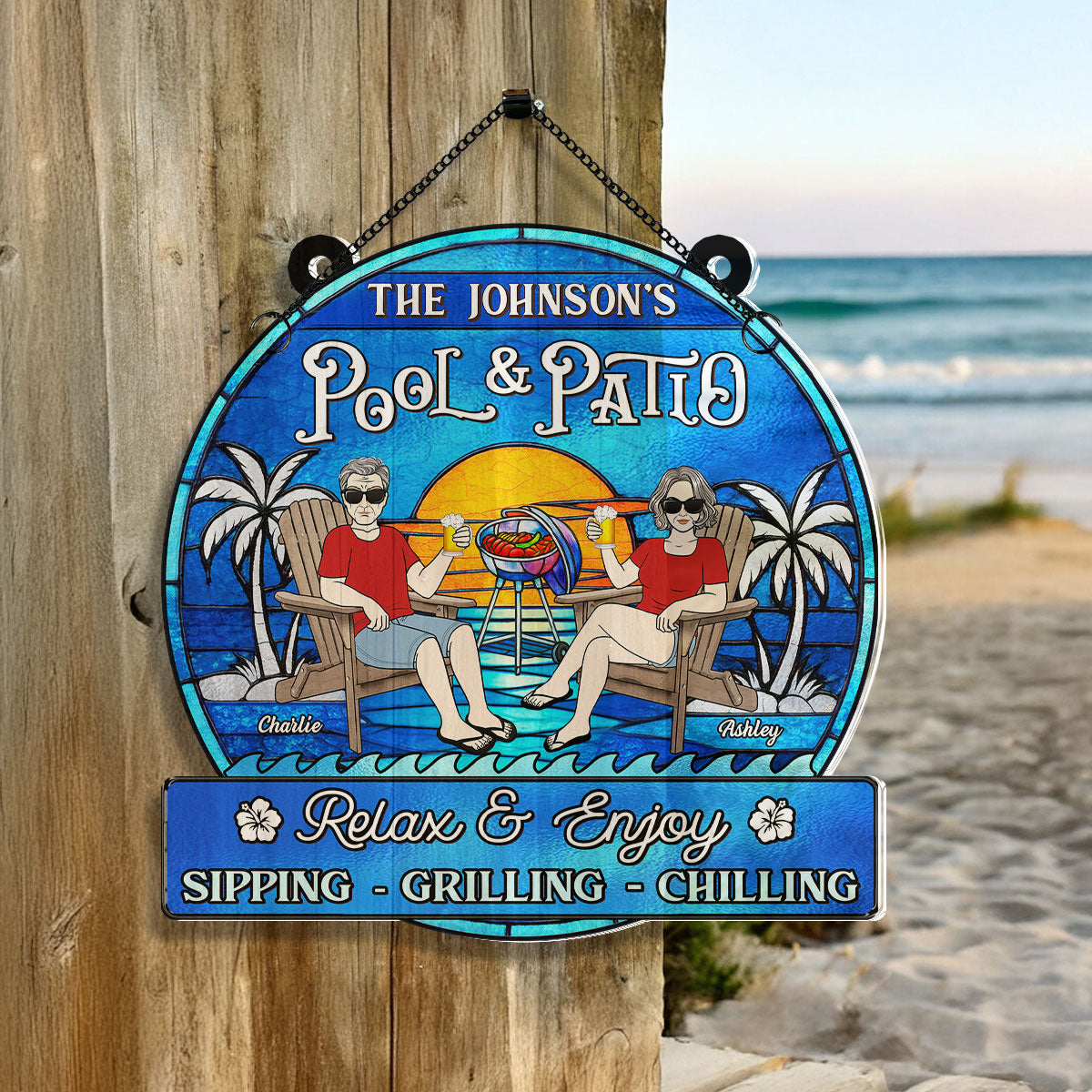 Summer Welcome To Family Couple Pool & Patio Personalized Acrylic Suncatcher