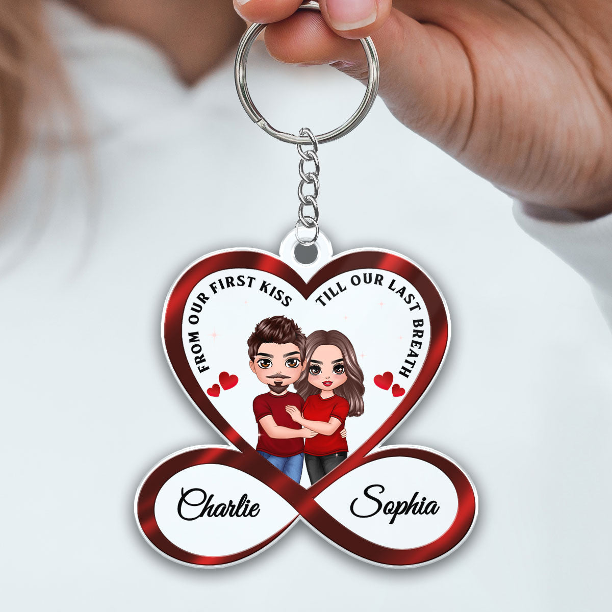 Infinity Heart Doll Couple Hugging Anniversary Gift For Him Gift For Her Personalized Acrylic Keychain