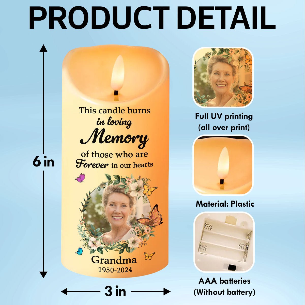 In Loving Memory Of Lost Loved Ones, Custom Photo Personalized LED Candle, Sympathy Gift