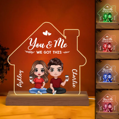 Doll Couple Home Sweet Home House Shaped Personalized Custom Shape Acrylic Plaque With LED Night Light - Anniversary Gift For Him - Gift For Her