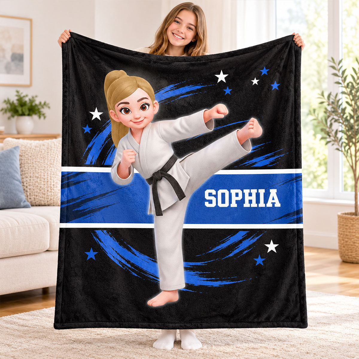 Karate Custom Name & Color - Personalized Fleece Blanket - Christmas Gift For Dad, Son, Boy, Daughter, Boy, Girl, Kid