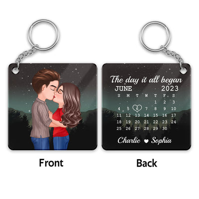 Doll Couple Kissing Anniversary Calendar Gift Personalized Acrylic Keychain