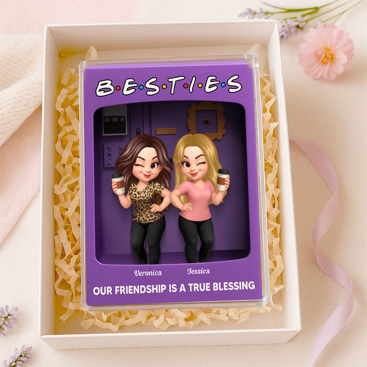 Besties Forever Best Friends Purple Toy Box Style Personalized Acrylic Block Plaque, Friendship Gift For Besties