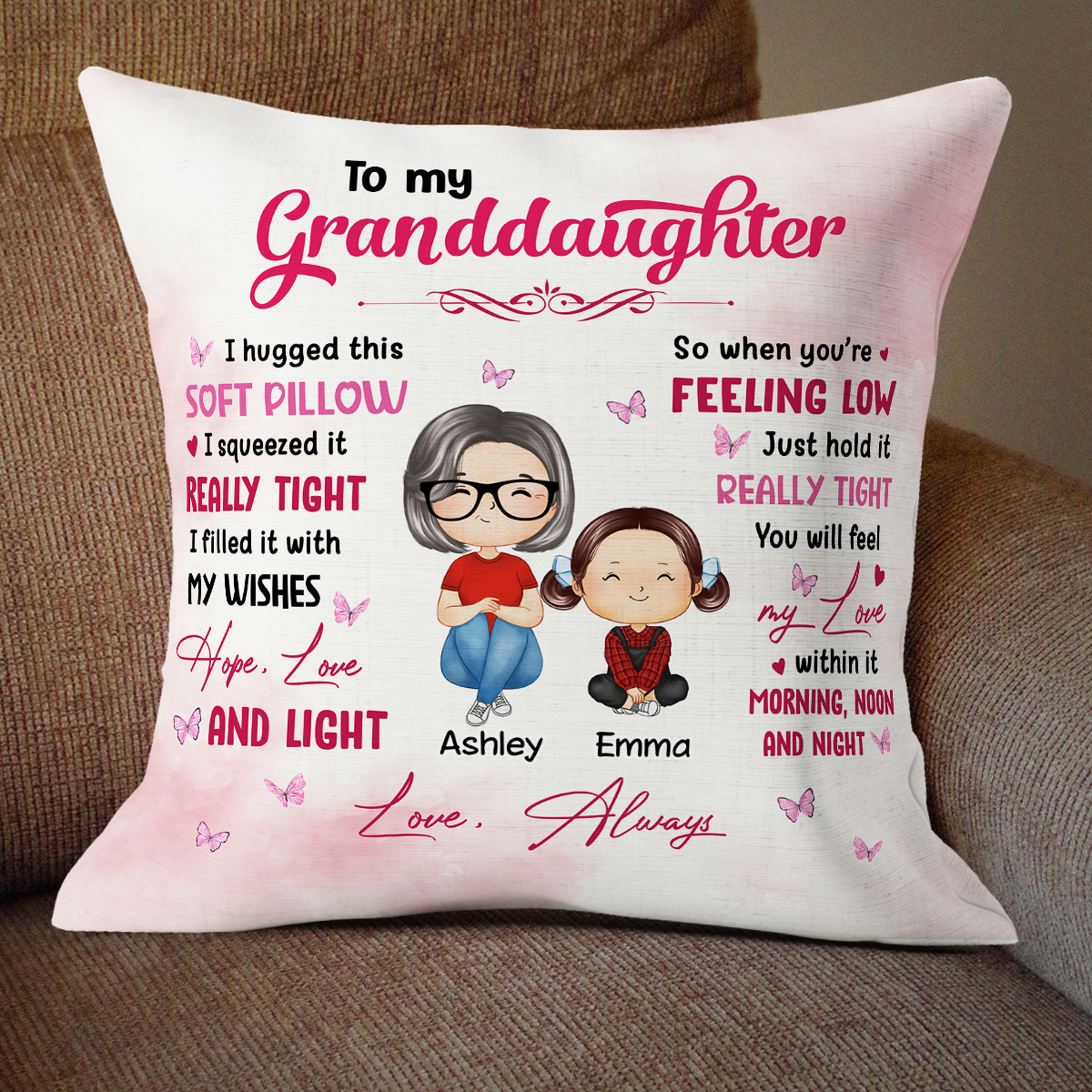To My Granddaughter Grandson Doll Grandma Grandkids Watercolor Style Personalized Pillow