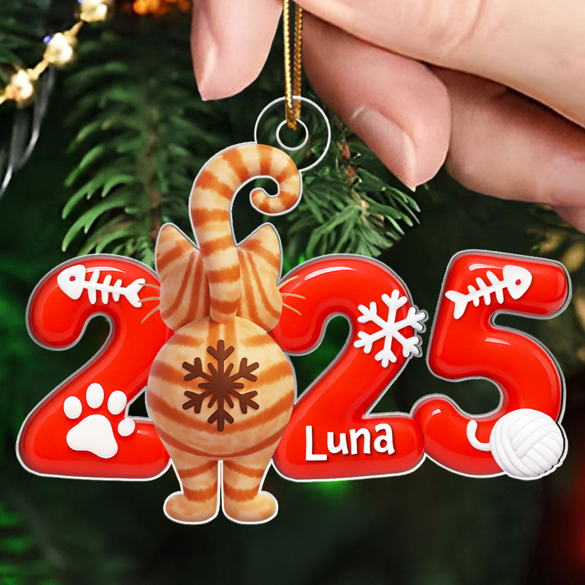 Funny Cat Back View 2025 Christmas - Personalized Acrylic Ornament - Gift for Cat Moms, Cat Dads, Cat Lovers
