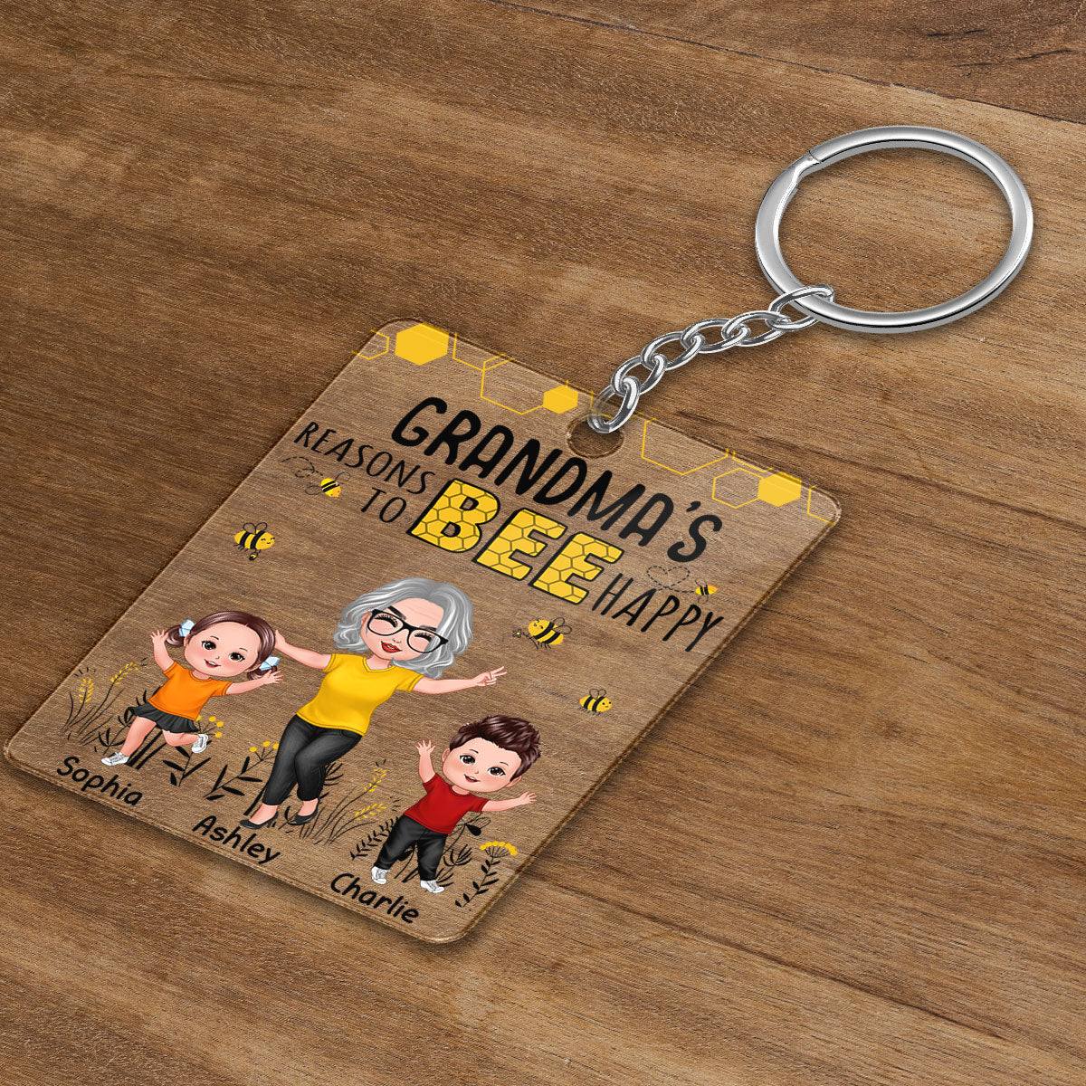Reasons To Bee Happy Doll Grandma Grandkids Personalized Acrylic Keychain