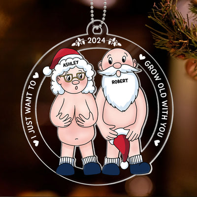 Funny Old Couple Personalized Circle Acrylic Ornament Christmas Gift for Him for Her