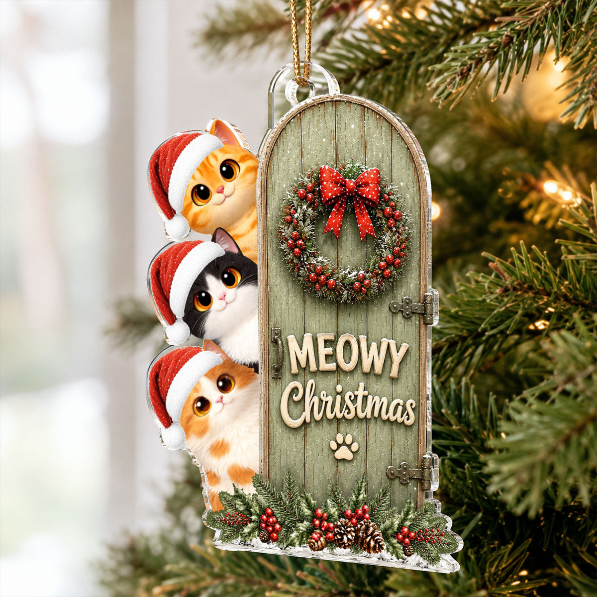 Meowy Christmas Cute Cats Peeking - Personalized Acrylic Ornament - Christmas Gift for Cat Lovers, Farmhouse Decor