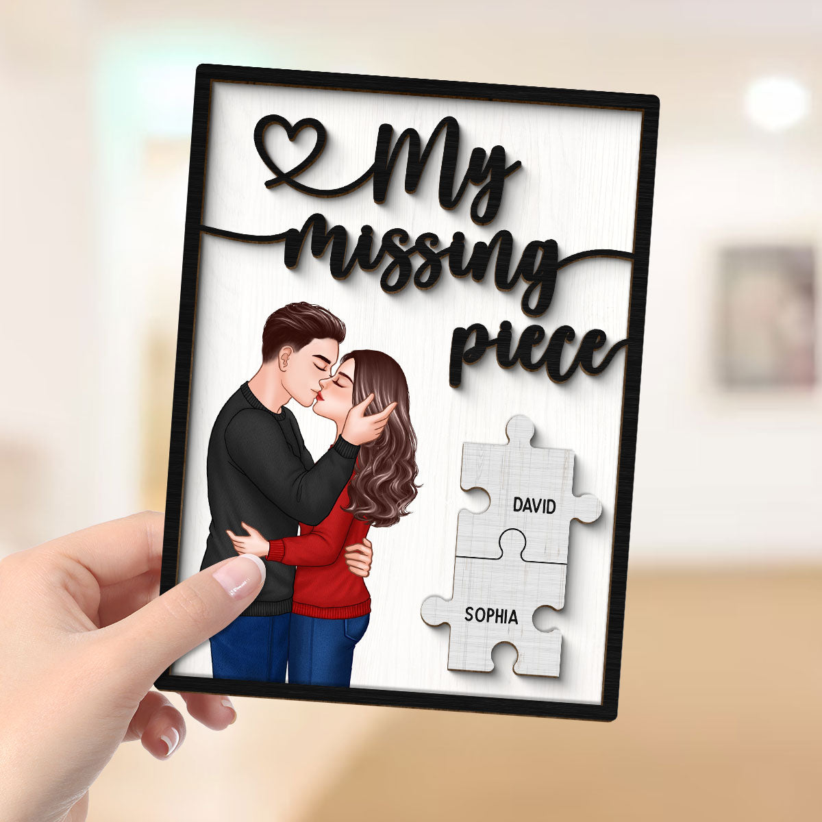 My Missing Piece Romantic Couple Kissing Valentine‘s Day Gift For Her Gift For Him Personalized 2-Layer Wooden Plaque