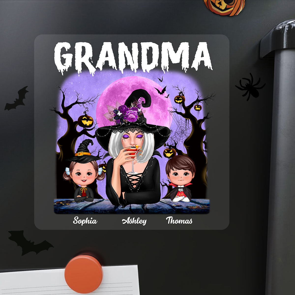 Purple Moon Tree Halloween Grandma Personalized Decal, Halloween Decor