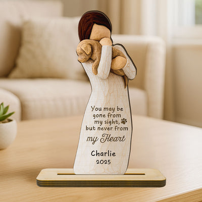 Until We Meet At Rainbow Bridge Woman & Dog 3D Effect Personalized Standing Wooden Plaque, Memorial Sympathy Gift