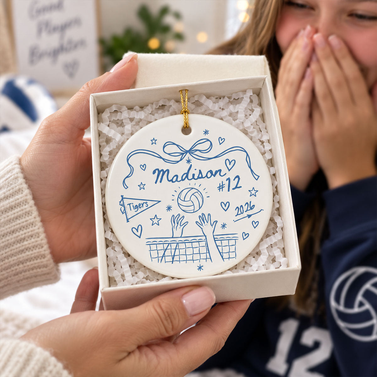 Volleyball Girl Doodle – Personalized Ceramic Ornament – Custom Name, Number, Team & Year Gift for Volleyball Player