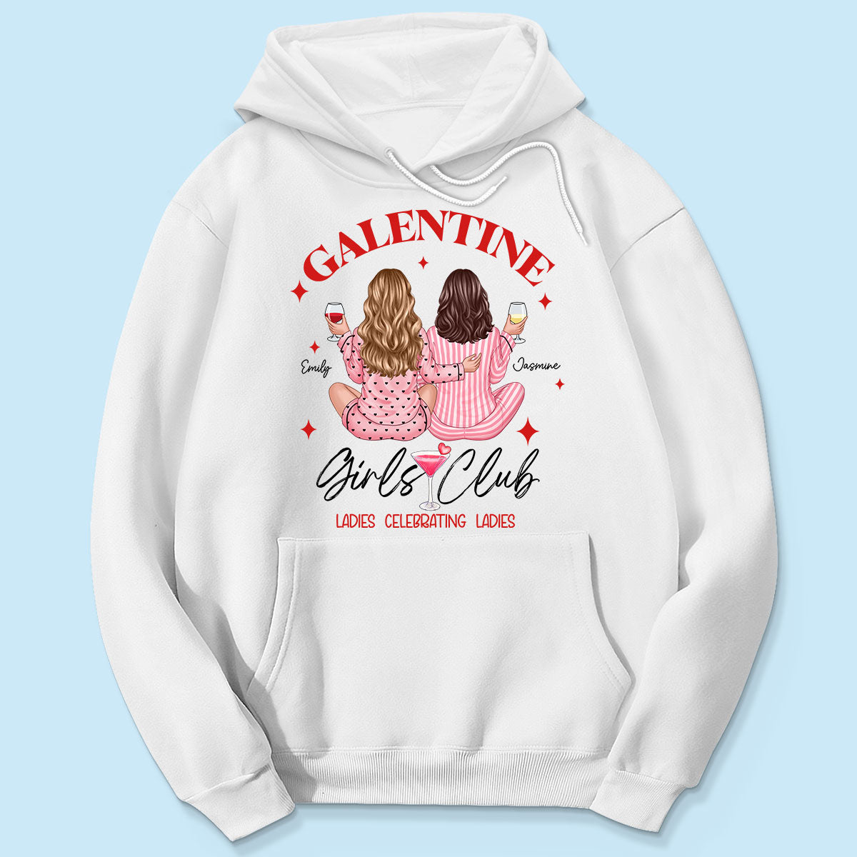 Galentine Girls Club Pajamas Girls Back View Personalized Shirt,  Shirt, Social Club, Besties Gift
