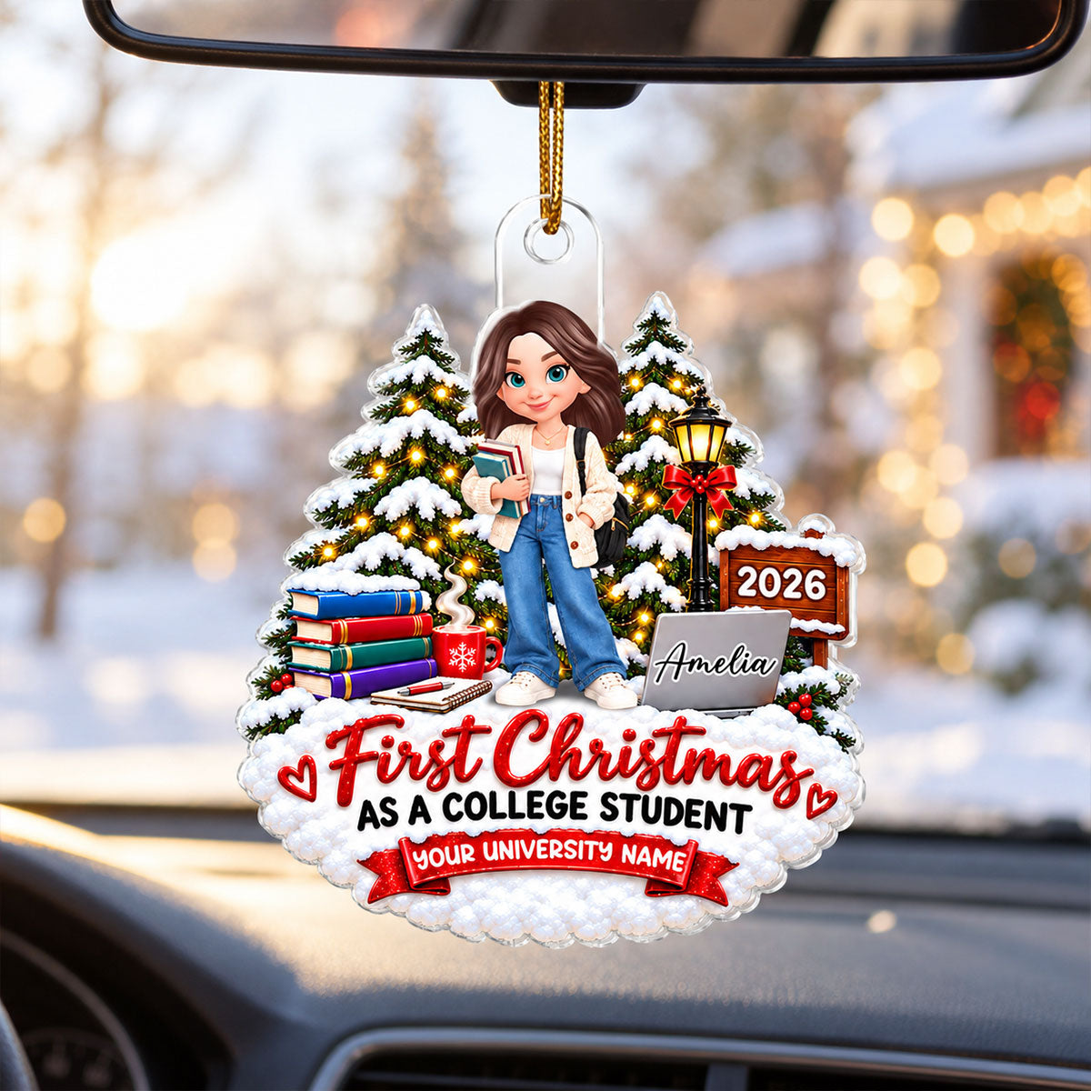 First Christmas As College Student - Personalized Acrylic Ornament - Christmas Gift For College Students, Freshmen, Son, Daughter