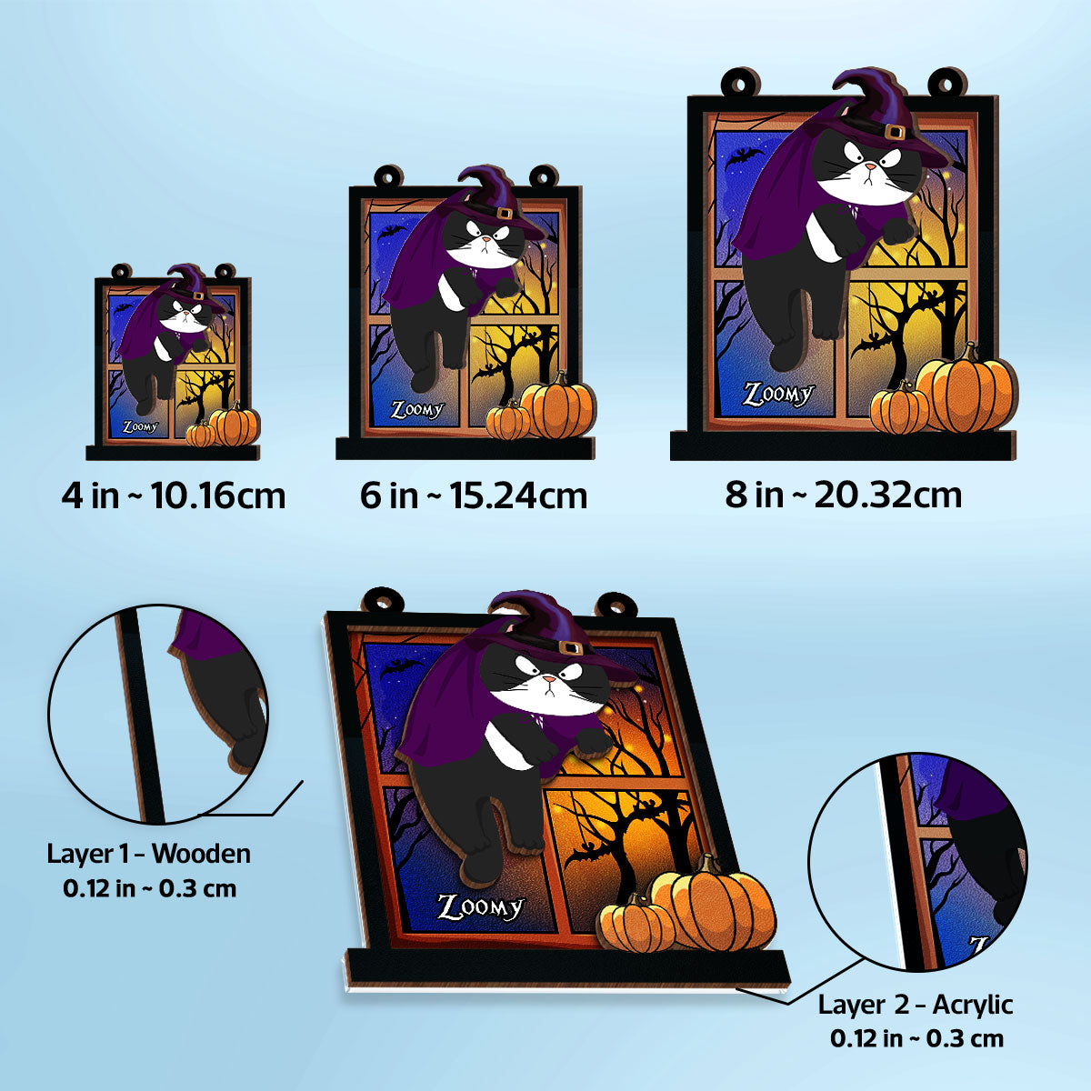 Halloween Cats Hanging On Window Personalized Suncatcher, Halloween Decor