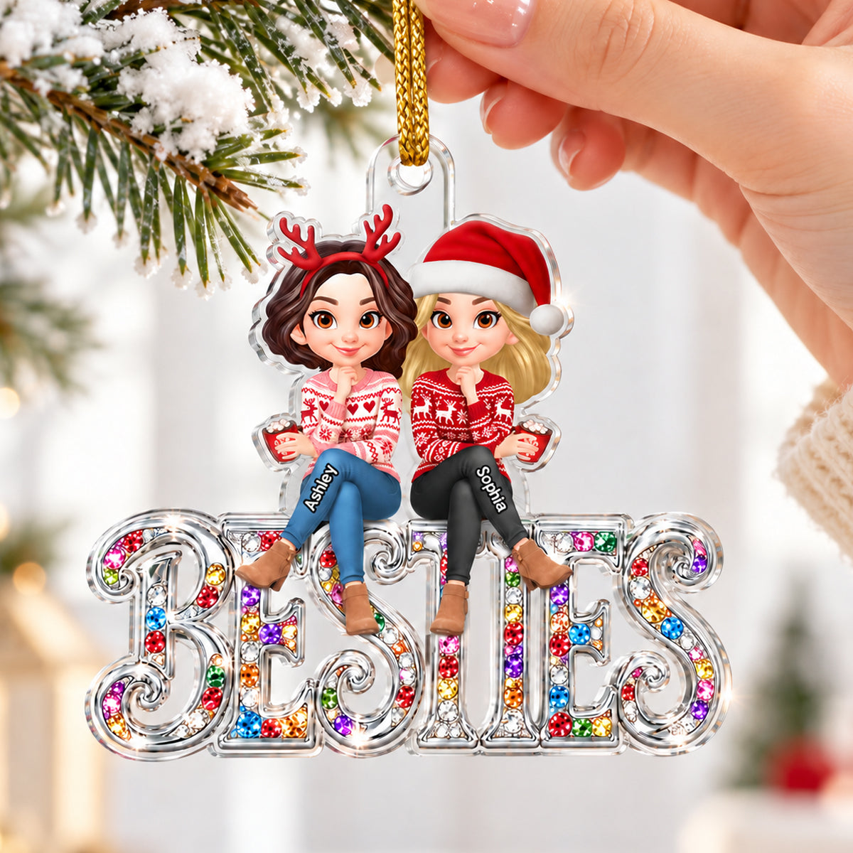 Sparkling BESTIES - Personalized Acrylic Ornament - Best Friend Christmas Keepsake Gift